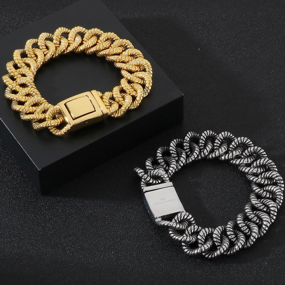 Vintage 316L Stainless Steel 19MM Width Twist Chain Bracelet for Men Men's Bracelets Birthday Jewelry Gifts for Dad Boyfriend