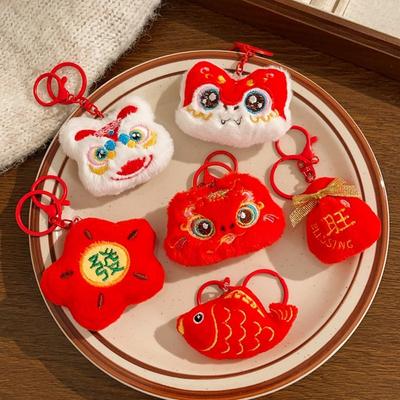 Löwentanz Gott des Reichtums Anhänger Niedlicher Chinesischer Neujahr Schlüsselanhänger Plüschtier Schlüsselanhänger Geburtstagsgeschenk