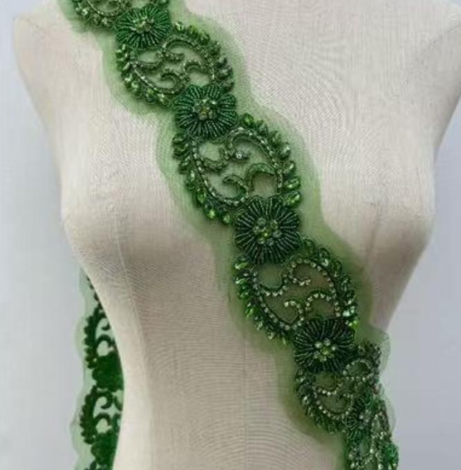 RM-800 Handmade Rhinestone Beaded Lace Trim Applique Sequin Beaded Trim for Bridal Beaded Trimming