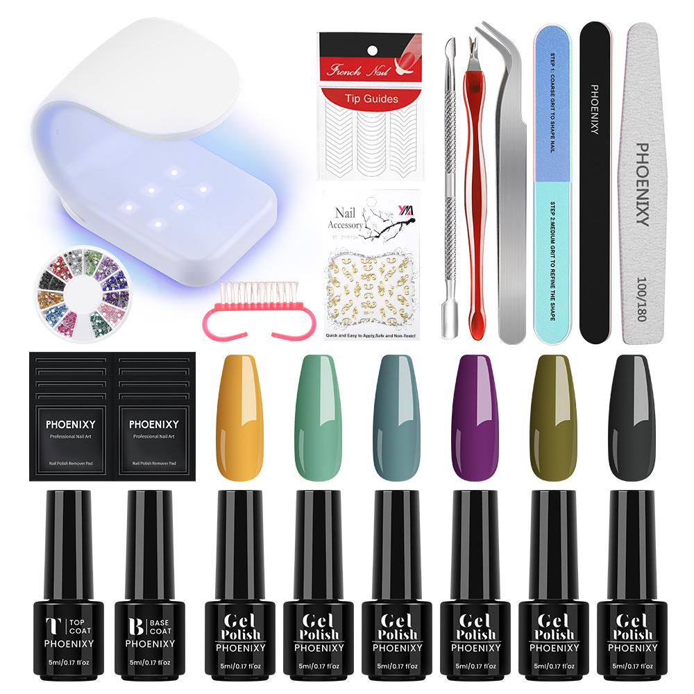 PHOENIXY UV LED Nail Lamp Nail Dryer Varnish Gel Nail Polish Set Manicure Kit Base Top Coat and Soak-off Nail Art Tool Sets Starter Kit