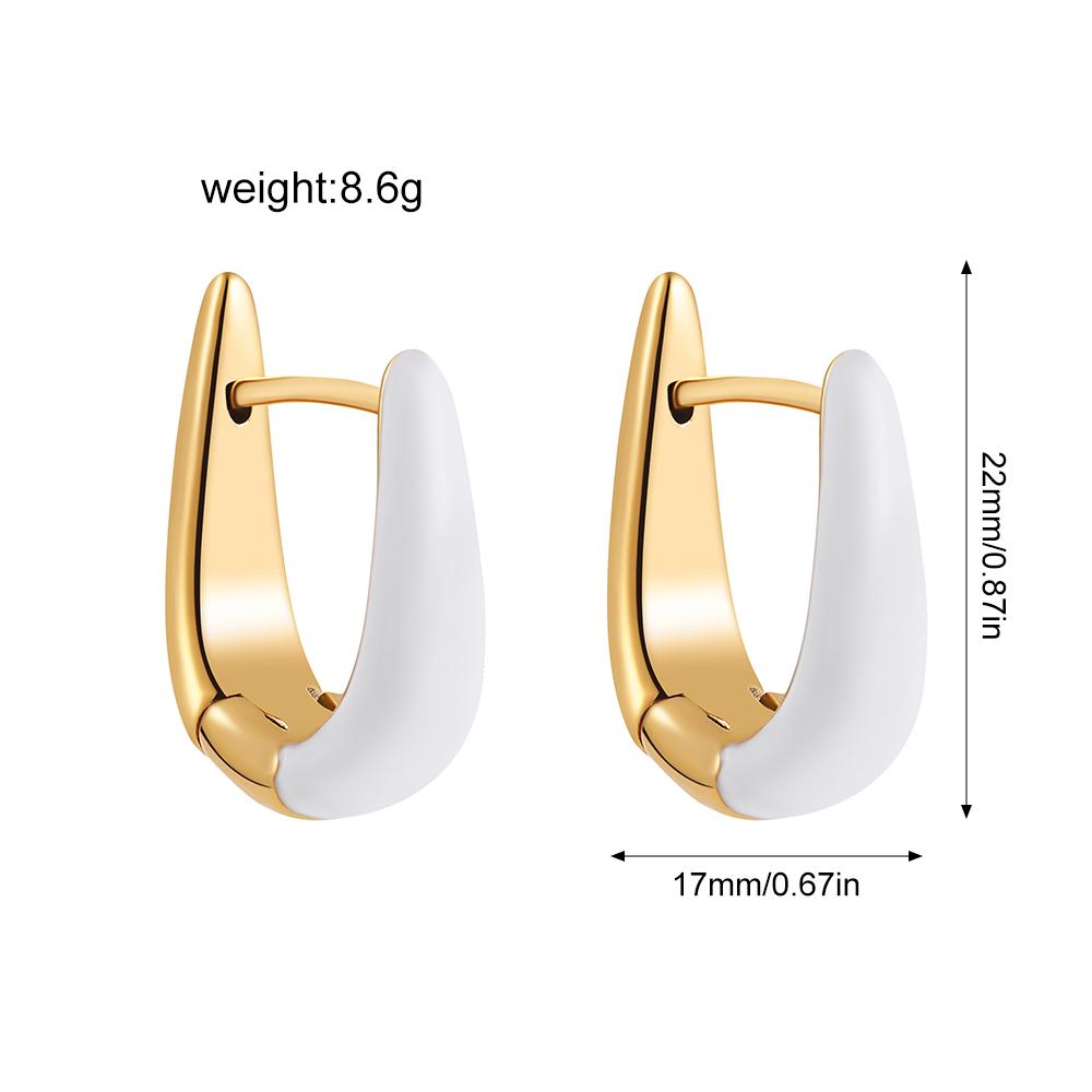 New Charm Gold Plated U Shape Hoop Earrings White Enamel Geometric Ear Hoops Female Daily Versatile Jewelry