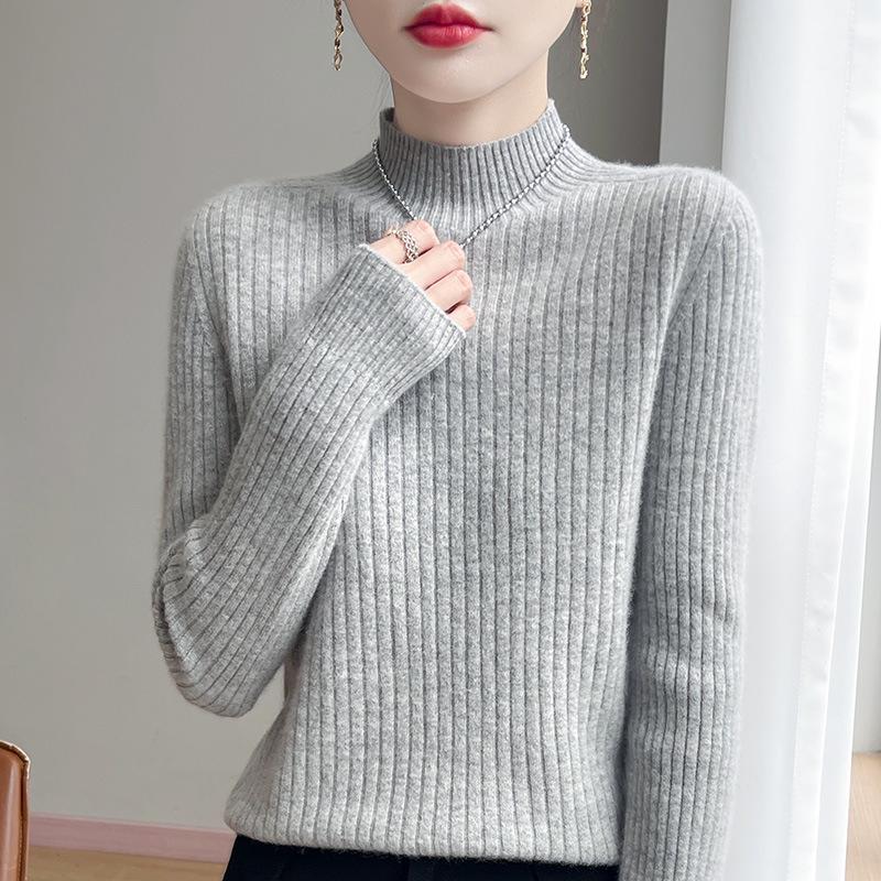 Damen Slim Fit Halbhoher Kragen Rippstrickpullover - Dick gestrickt Einfarbig für Herbst & Winter