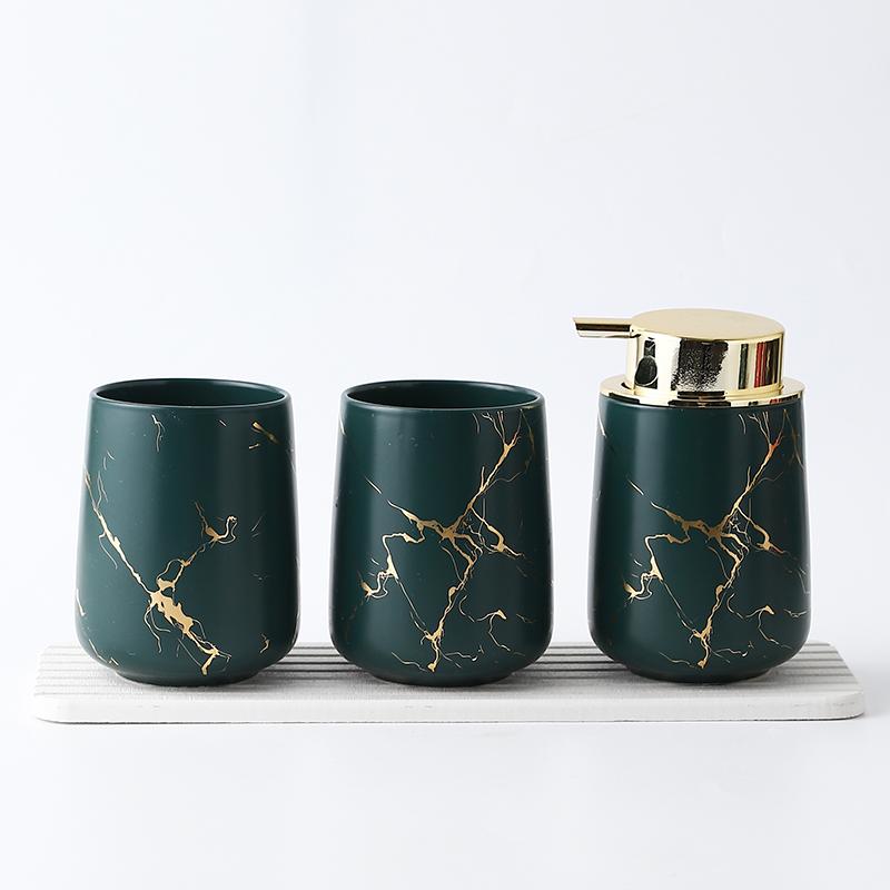 Matte Gold Ceramics Bathroom Set Decor Soap Dispenser Toothbrush Holder cup Soap Dish tray Mouthwash Cup bathroom Washing Set