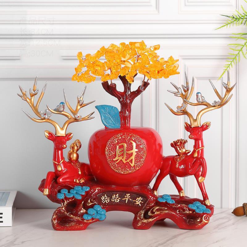 Crystal Wealth Tree Lucky Gourd Apple Elk Deer Resin Ornament Home Foyer Living Room Furnishing Crafts Office Desktop Decoration