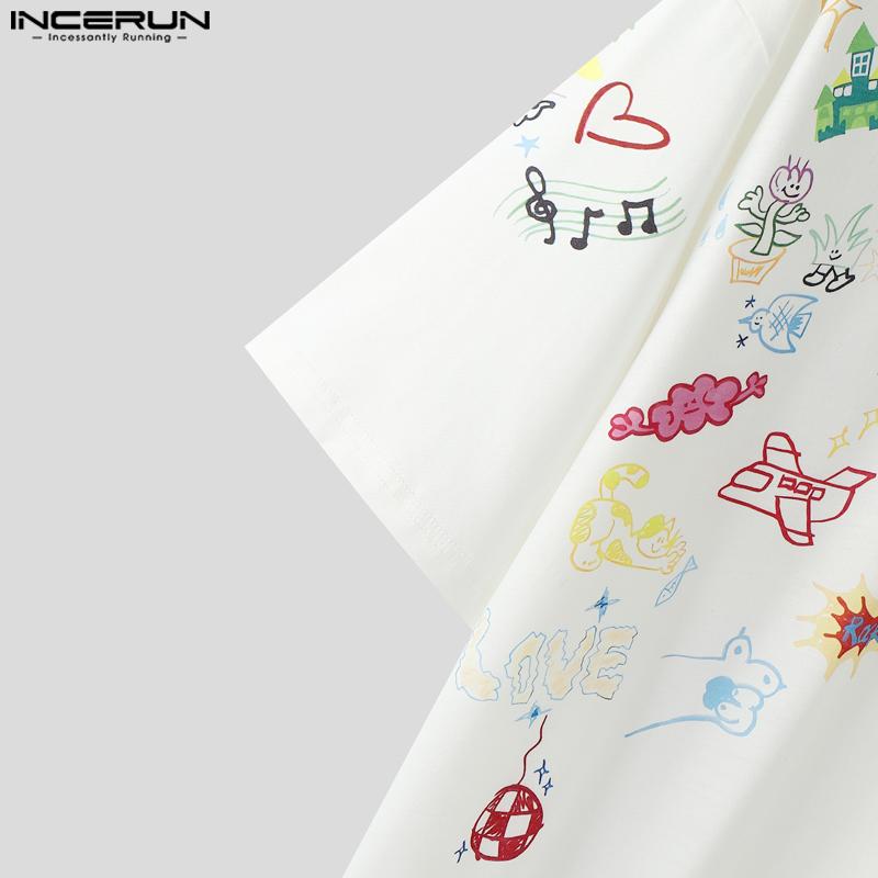 INCERUN Summer Men Short Sleeve Cartoon Print Casual T-shirts Tee