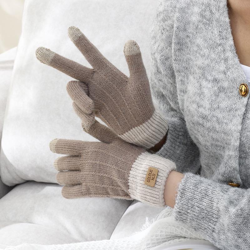 Winddichte Touchscreen-Fahrradhandschuhe aus koreanischer Winterwolle – dick, warm, Fünf-Finger-Design für Erwachsene