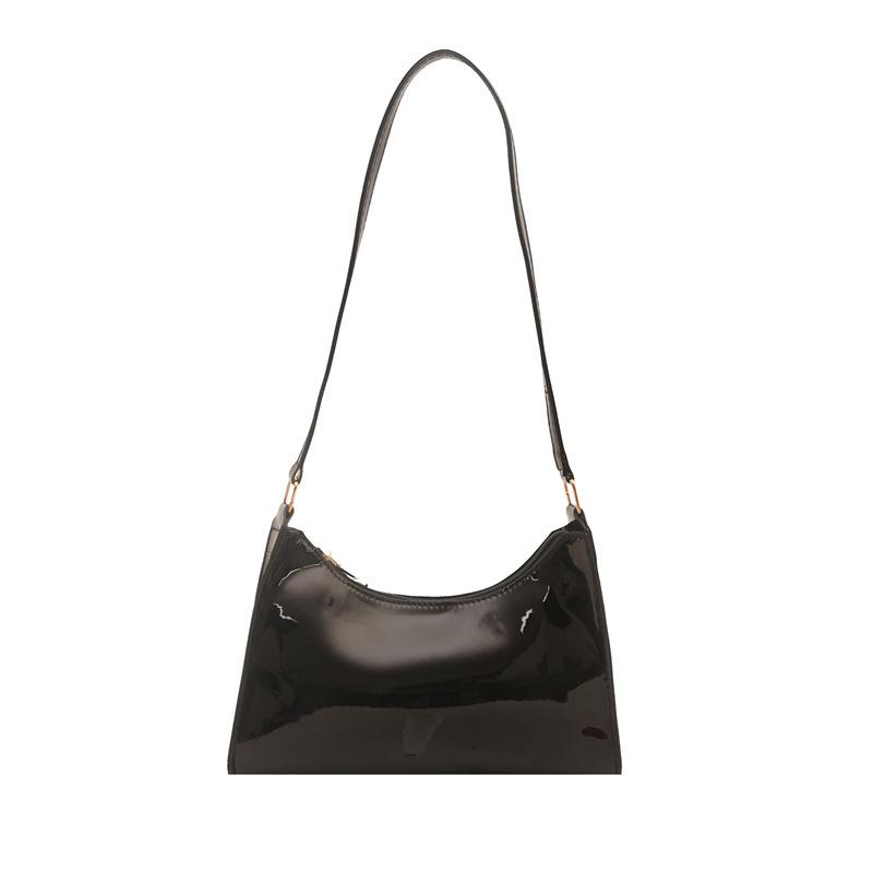 Simple texture, underarm women s bag, baguette bag, new fashionable glossy portable shoulder bag чёрный
