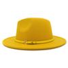 QBHAT Gelb Blau Patchwork Wollfilz Fedora Hüte mit Gelbem Lederband Vintage Mode Männer Frauen Jazz Hut Panama Hut