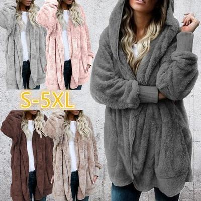 Winter Dames Warm Effen Kleur Vest Hoodies Jassen Gebreide truien met lange mouwen Jacks Losvallend vest van imitatiebont Jas met capuchon Uitloperjas