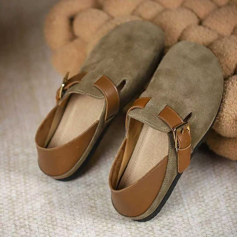 Soft-soled Birkenstock autumn new slippers pedal retro round head single shoes flat-soled Doudou