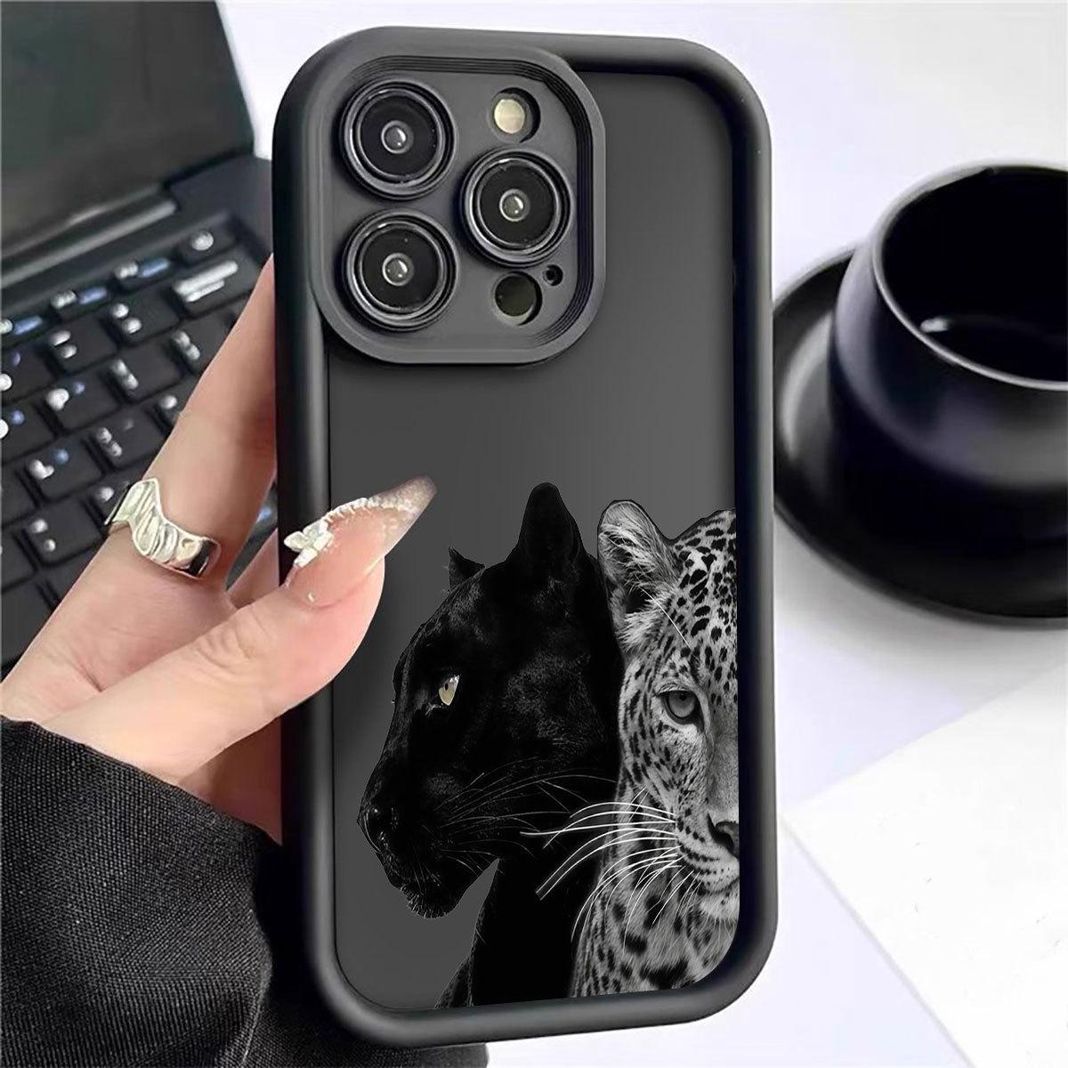

Черно-белый чехол с леопардовым желобком для iPhone 14/15/16/17 Pro Max iPhone 16 чёрный