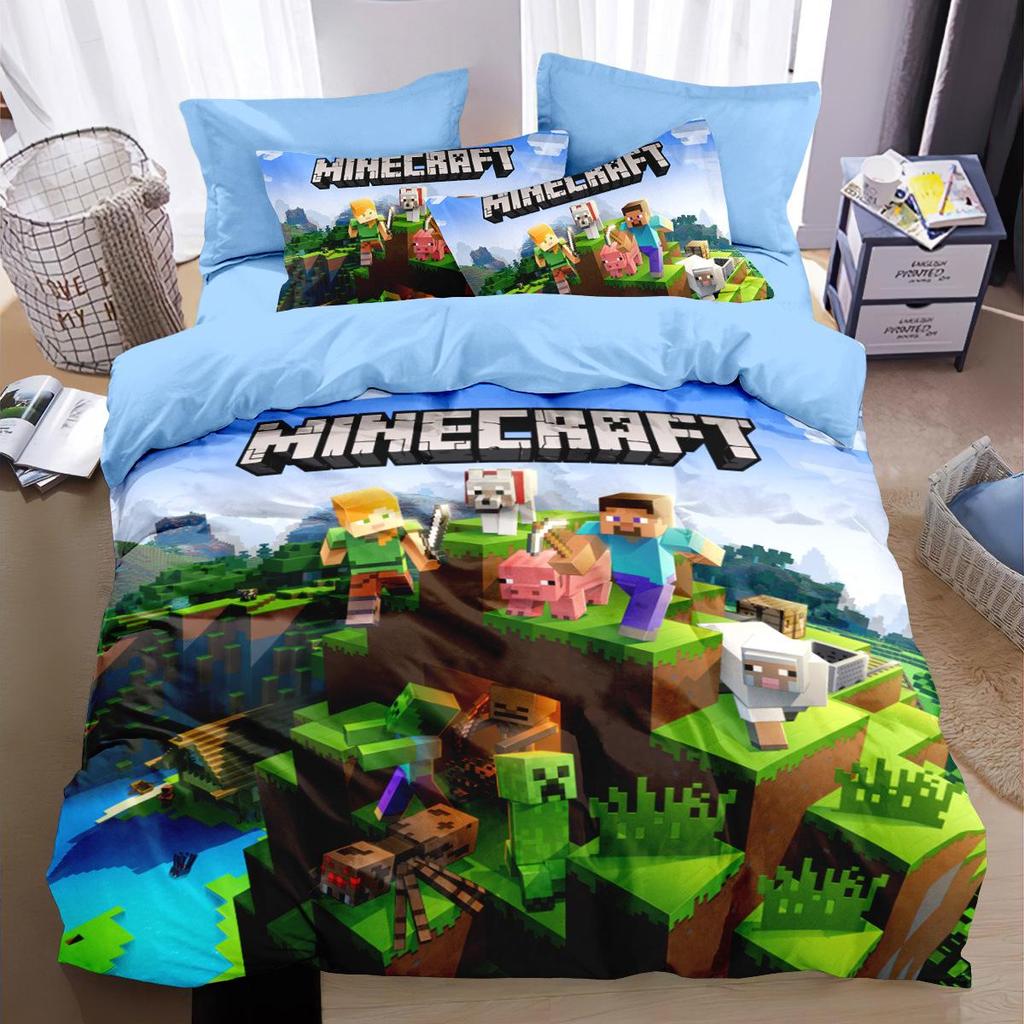 Minecraft Cotton Boys' Duvet & Bedding Set – 3 Pieces for Student Dorms