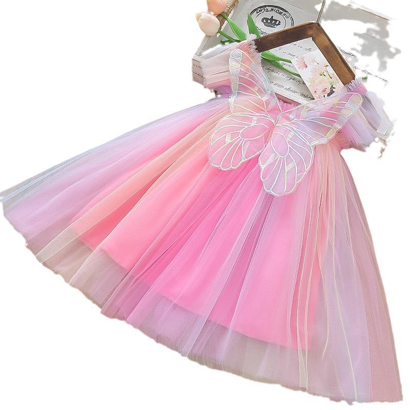 Rainbow Fairy Princess Dress with Puff Skirt and Spaghetti Straps