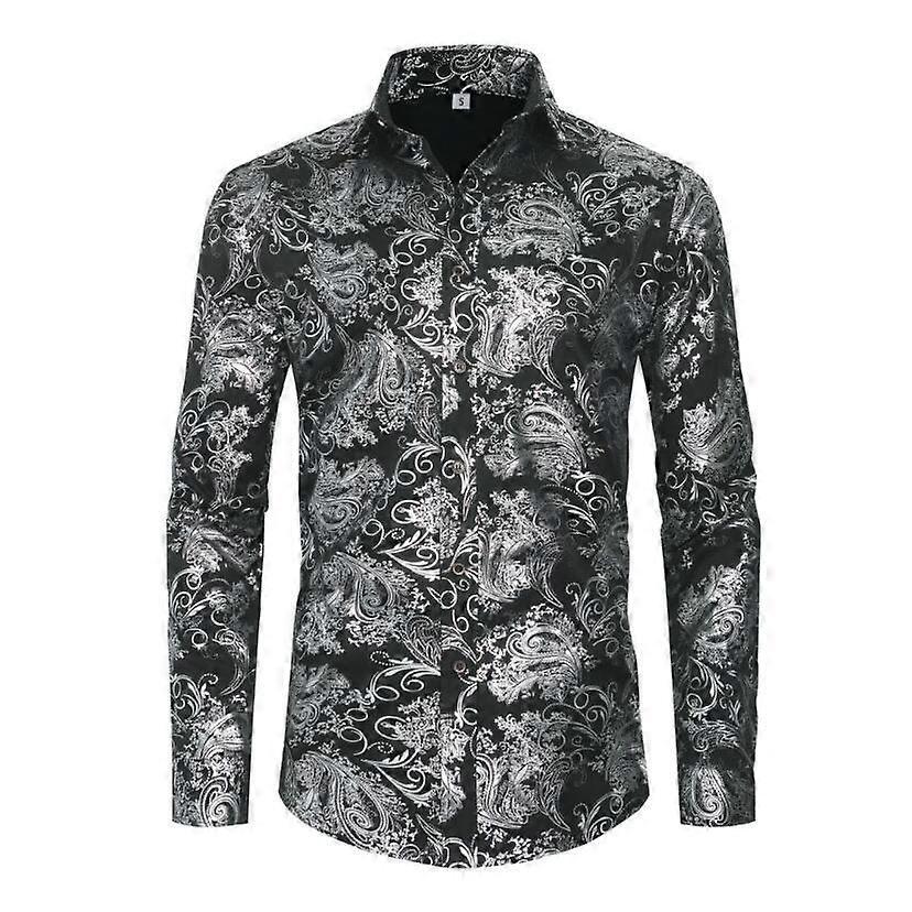 Camicia Casual da Uomo a Maniche Lunghe con Bottoni e Jacquard