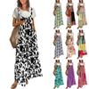Casual Wide Leg Jumpsuits For Women Boho Floral Pleated Overalls Rompers Summer Outfits With Pockets