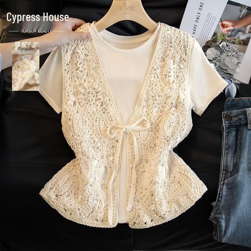 Women s Crocheted Hollow Out Cotton Vest Top One Size