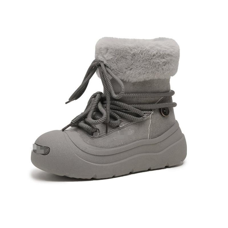

Плюшевые зимние полусапожки женские новые зимние полусапожки плюшевые теплые с большой головой на шнуровке пушистые сапоги 40 серый
