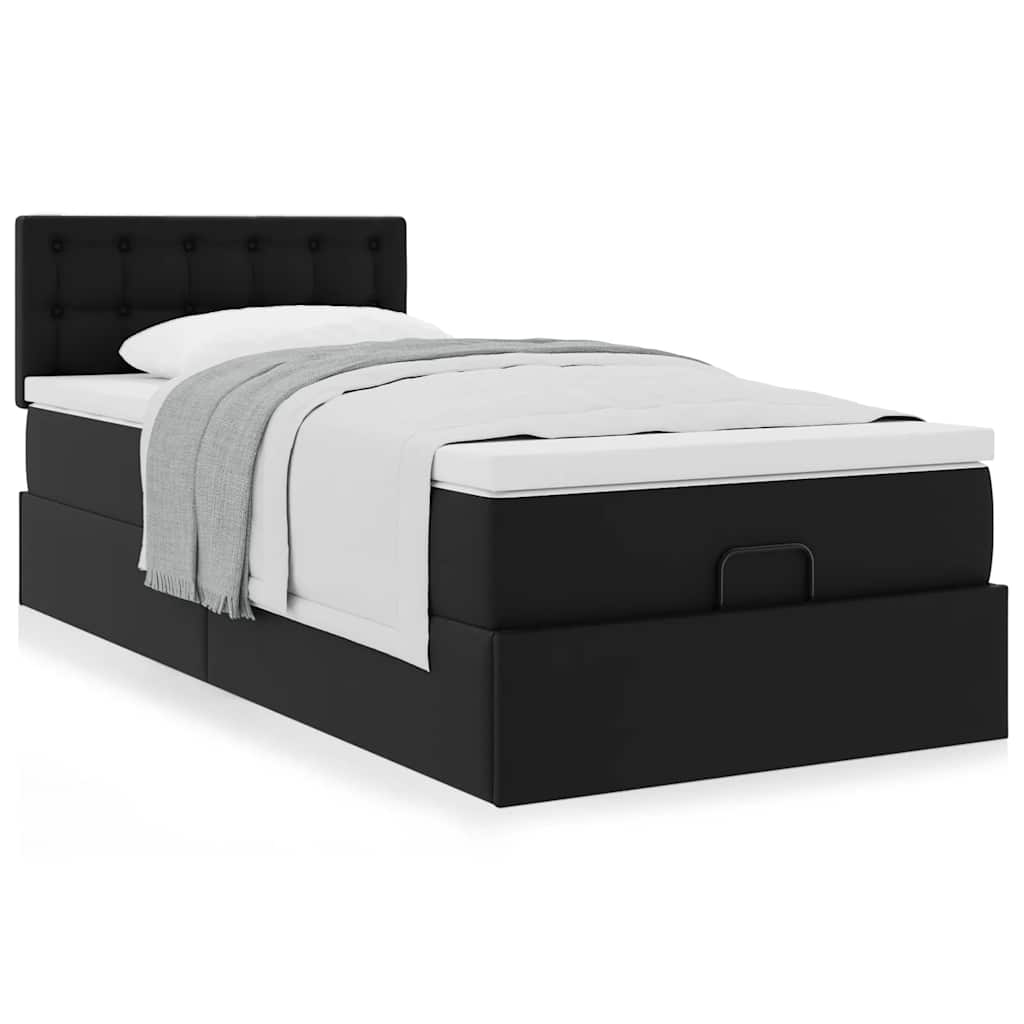 Ottoman Bed with Mattress Black 80x200 Cm Faux Leather