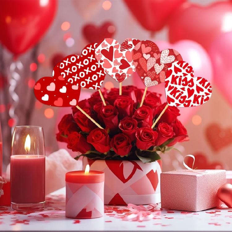 Valentines Day Party Scene Decoration Vase Inserts 15Pcs Cardstock Decors Craft Supplies For Table Centerpieces