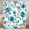 1Pc Elegant Aqua Blue Floral Shower Curtain - Polyester Fabric, Machine Washable, Suitable For Bathroom Decoration