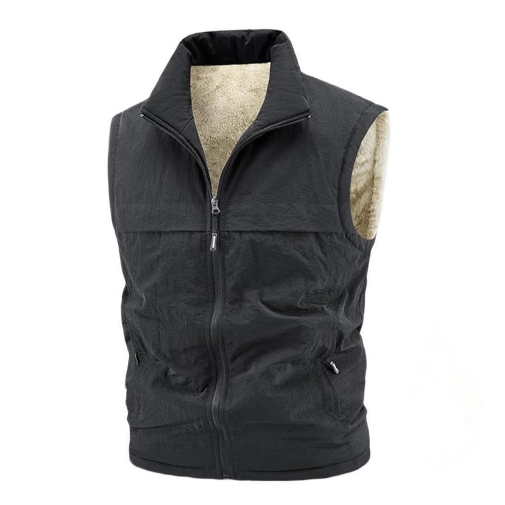 Men's Solid-color Casual Fleece Vest, Men's Fleece Thickened Warm Sleeveless Coat