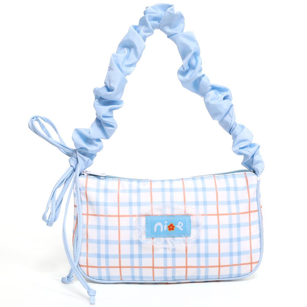 

Single shoulder small square bag women s 2025 spring new Korean wrinkled cloud bag plaid bag underarm bag nylon messenger bag синий