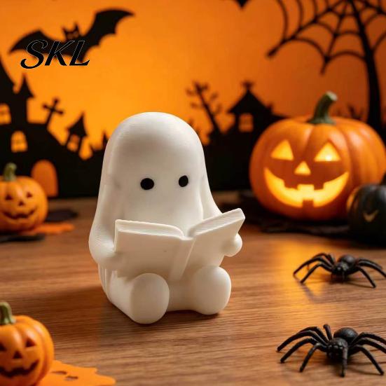 Rounded Ghost Ornament 3D Printed Halloween Figurine, Cute Spooky Resin Statue, Funny Desktop Tray Decorative Figures Decor, Tabletop Centerpiece for