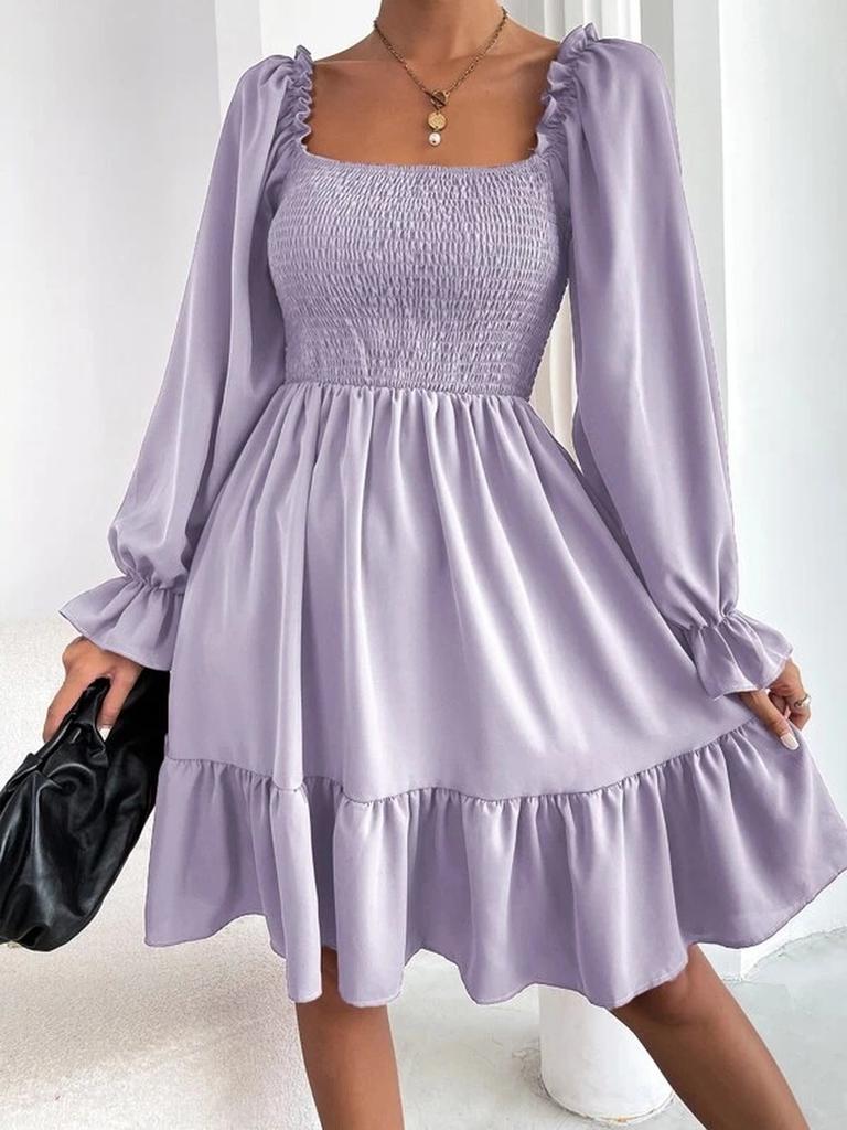 New Style Square Neck Parallel Crepe Fabric Body Gown with Ruffled Hemline
