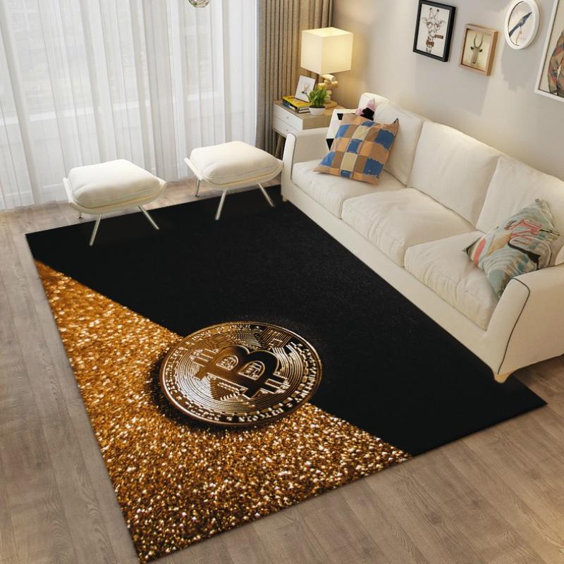 Bitcoin Carpet Bedroom Bedside Decor Rug Bitcoin 3d Floor Mat Large Cartoon Area Rug Living Room Creative Bitcoin Non-slip Mat