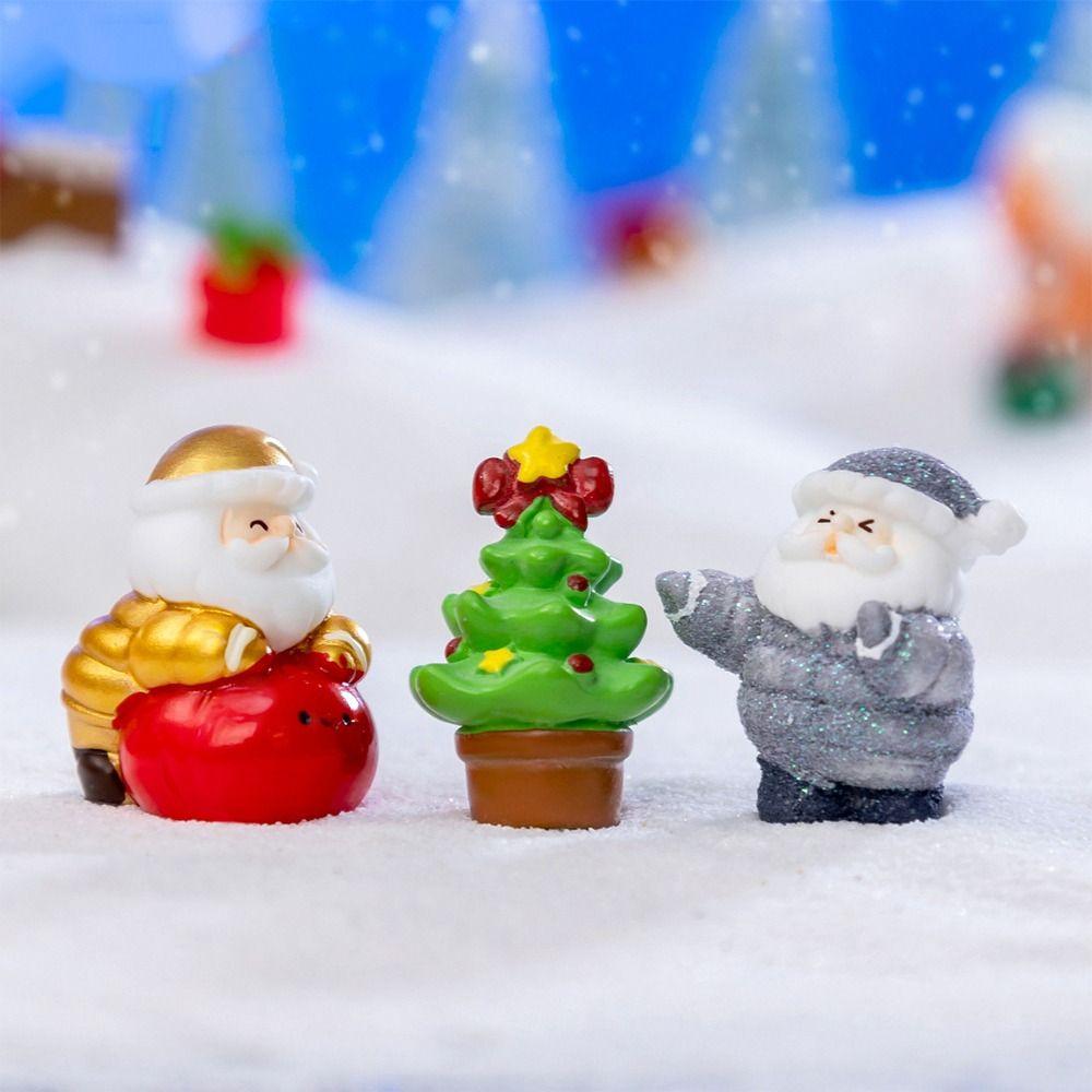 10pcs Cartoon Christmas Elderly Sled Figurine Cute DIY Mini Santa Claus Ornament Handmade Resin Crafts Santa Claus Statue
