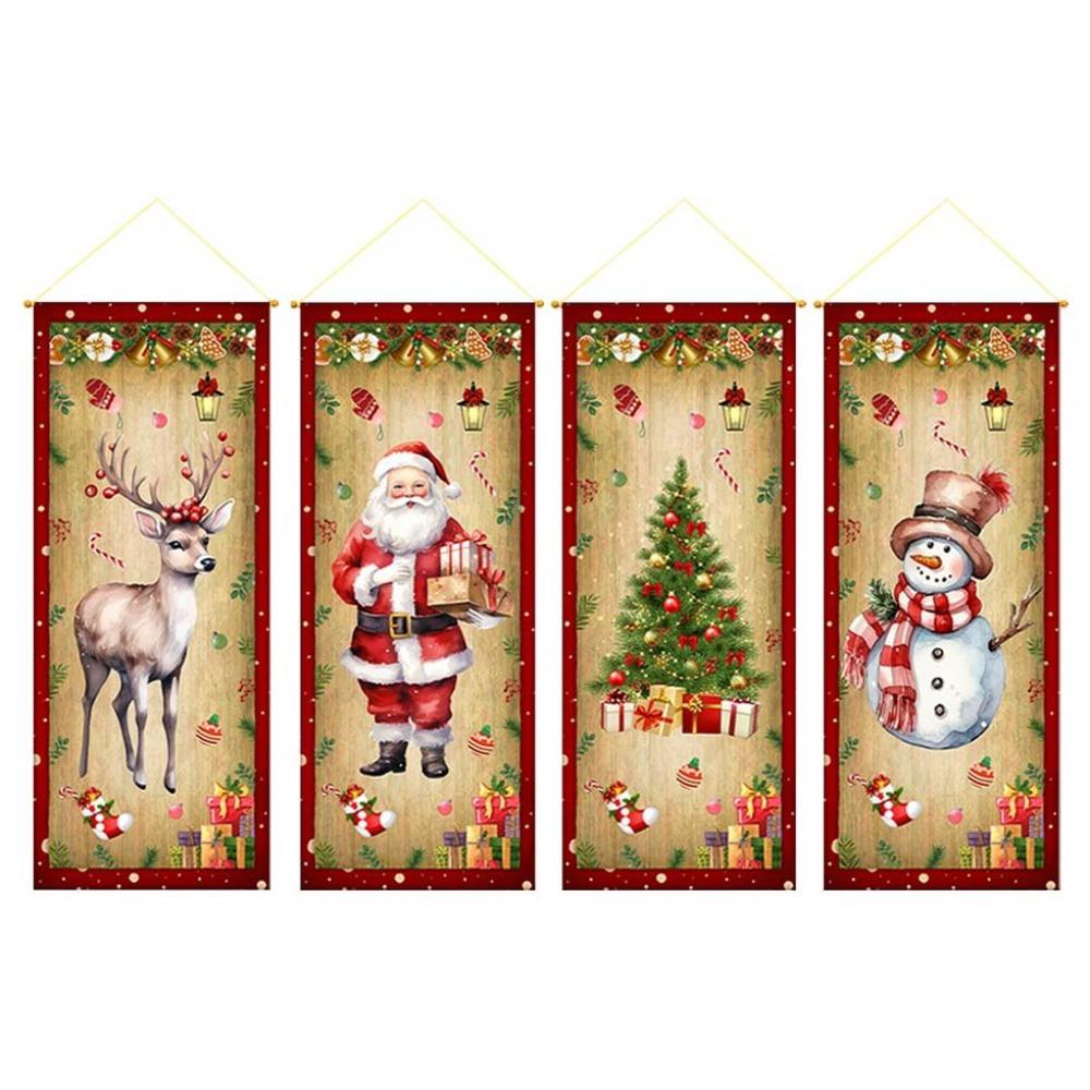 

4 шт. Флаг с лосем для подвешивания на Рождество Прямоугольный Рождественский тканевый настенный куплет Оформление для вечеринки 4PCS