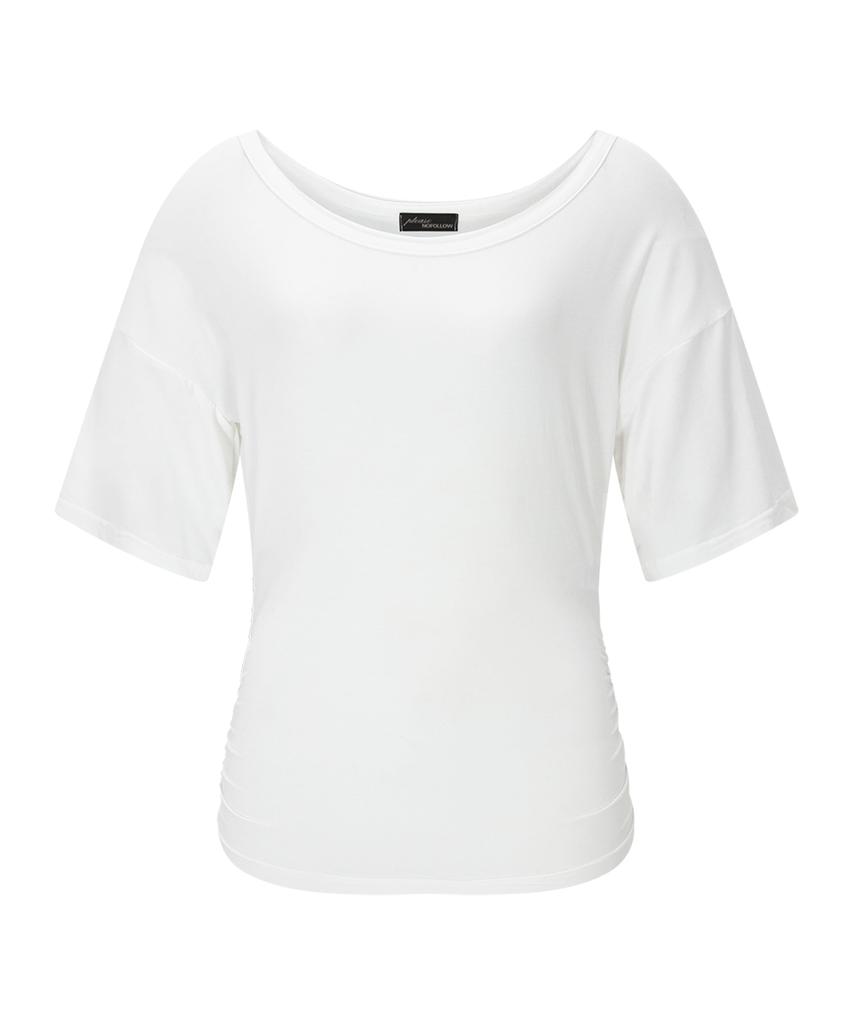 Peullijeunopallou Vin U-Neck Shirring Short Sleeve Top (White)