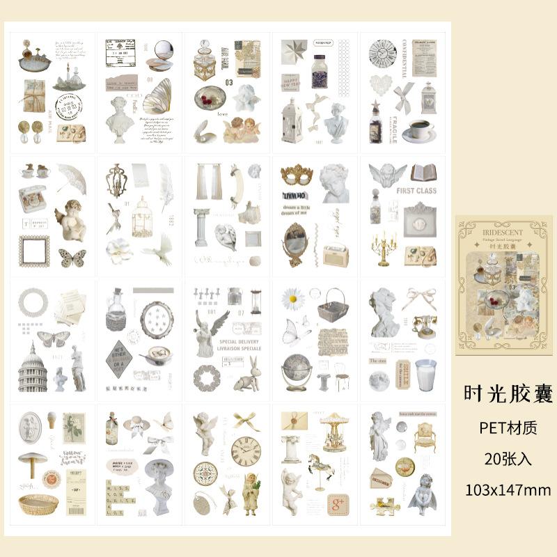 20-Piece Nostalgic Retro Object Label Sticker Book, Retro Camera/Record/Typewriter Designs, Durable Material for DIY Craft