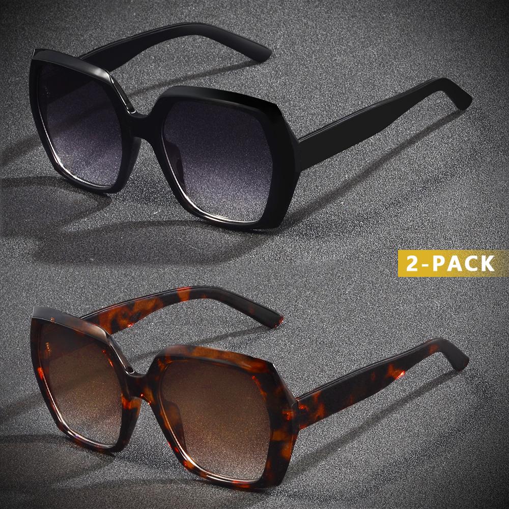 

CRIXALIS 2PcS Women’s Sunglasses For Black And Leopard Brown Colors Driving Climbing Daily Life Fashion Sun Glasses Shade UV400