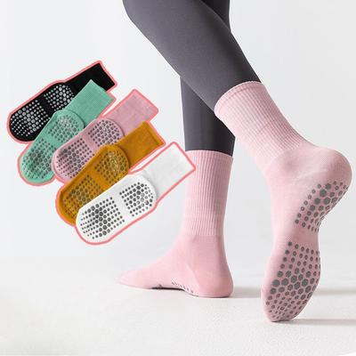 Female Spring and Autumn Pilates Fitness Yoga Silicone Non Slip Solid Color Sports Tube Socks
