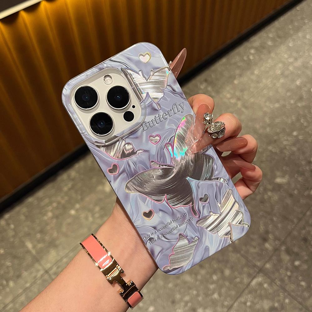 Iridescent Glossy Phone Case for iPhone 11 13 14 15 16 17 Pro 17 13 14 15 Pro Max High Quality Fantasy Floral Style Full Protection Shell