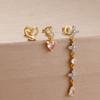 3PCS Simple Fashion Blue Flower Drop Earrings Set For Women Girl 18K Gold-Plated Zirconia Star Sun Stud Earring Piercing Jewelry
