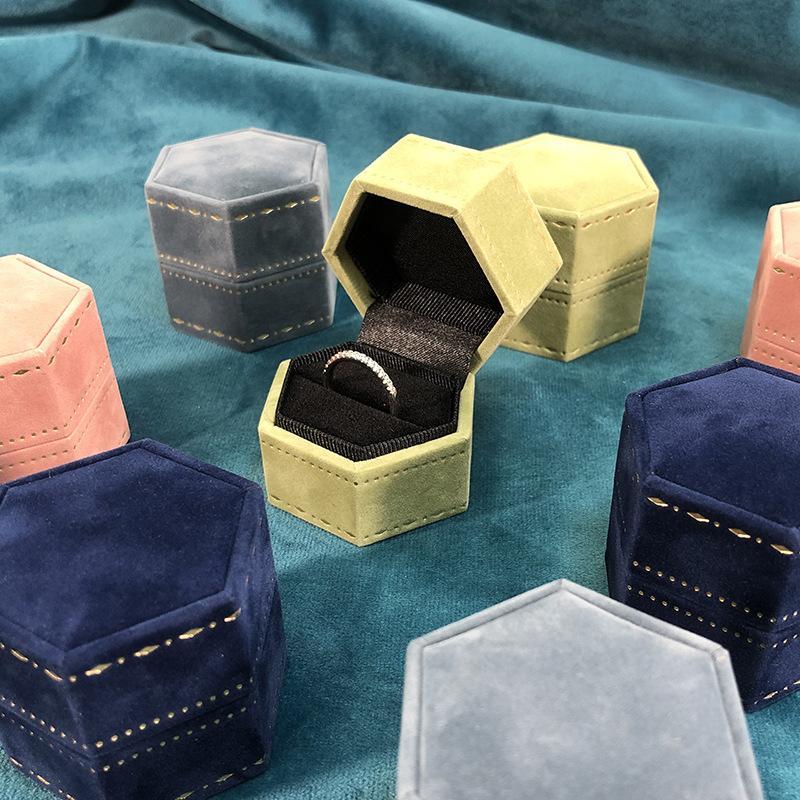Vintage Hexagon Single Ring Storage Case Empty Elegant Jewelry Box for Wedding Engagement Gift
