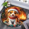 Santa Hat Puppy Round Area Rug,Carpet Rug for Living Room Bedroom Sofa Playroom Decor,Non-slip Floor Mat