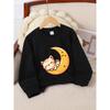 Crewneck Sweatshirt for Girls Featuring an Adorable Cat On a Moon In a Night Sky. It'S Machine Washable, Suitable for Spring And Autumn