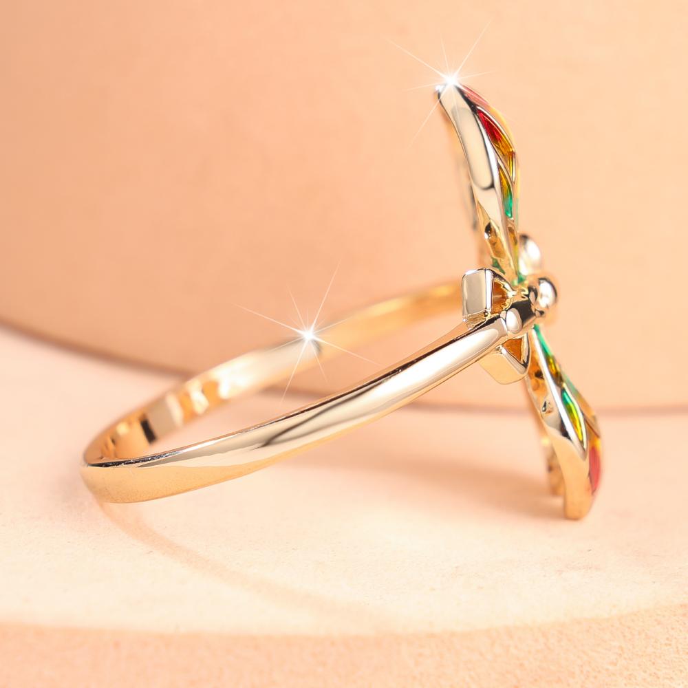 Fashion Colorful Zircon Dragonfly Ring for Women Cute Gold Color Statement Jewelry Wedding Party Gift