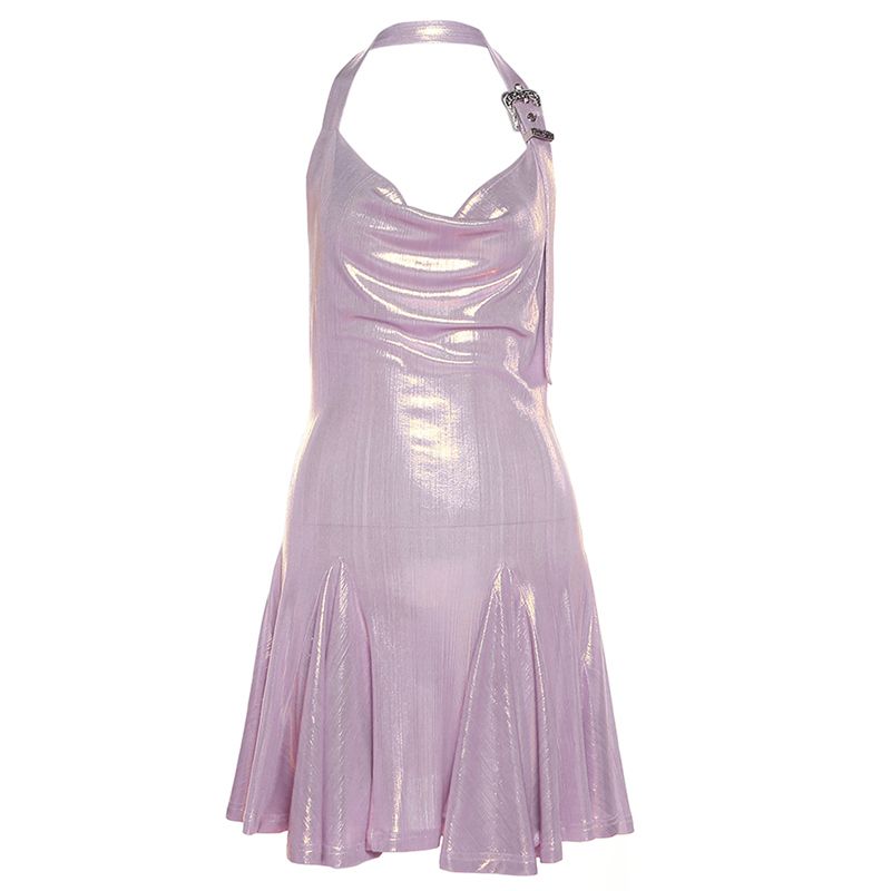 

Weird Puss Stylish Glossy Sleeveless Dress Purple S