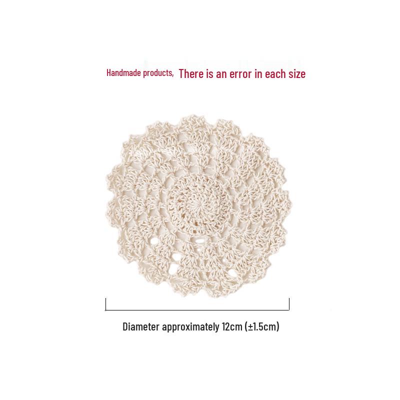 Beige Hand-Crocheted Cotton Fabric Insulation Coaster & Placemat with Large Hollow Lace Design