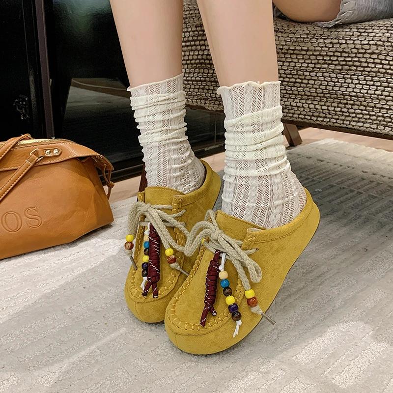 Retro Versatile Outdoor Baotou Lace Up/on Women's Slippers 2025 New Fashion High Quality Solid Flat with Casual Slippers Women