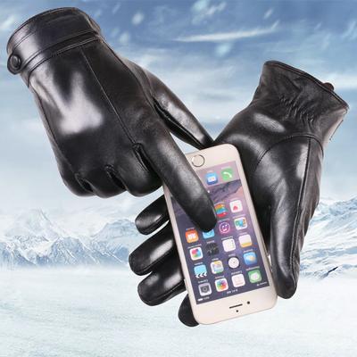New Spring and Autumn Men's Warm Leather Gloves for Outdoor Riding and Driving Plus Velvet Touch Screen Gloves Sheepskin Gloves Winter