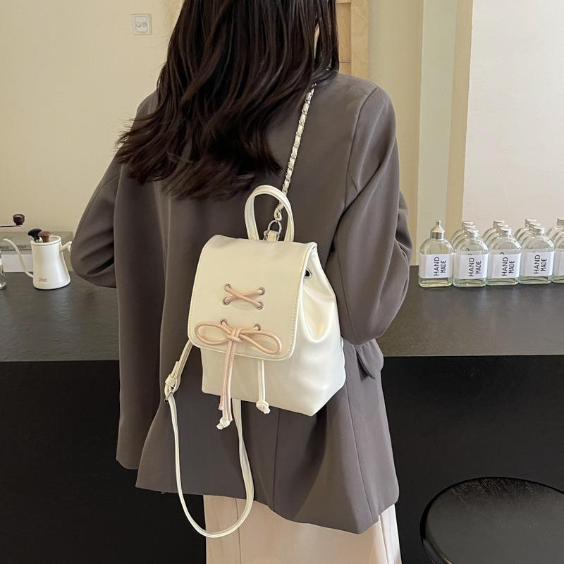 Bow double shoulder small bag women's new trendy fashion backpack cute portable shoulder bag schoolbag