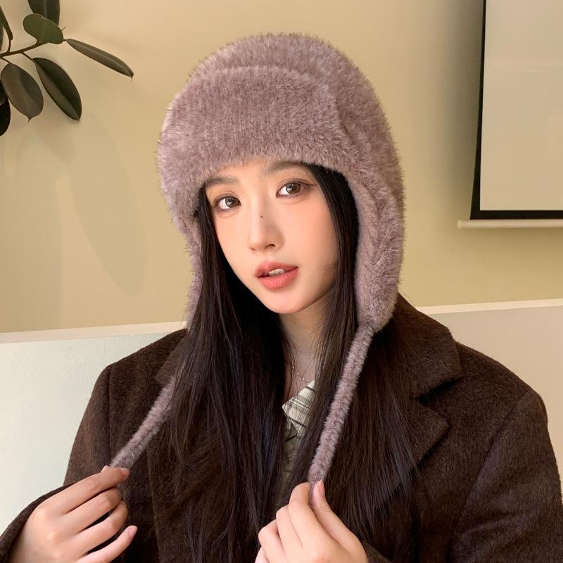 

Зимняя бархатная утолщенная шапка, женская модная однотонная шапка Лей Фэн, защита ушей, ветрозащитная и теплая шапка One Size