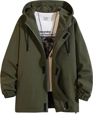 Autumn Casual Blouson Hooded Plain Stylish Windproof Cold Protection Large Size [EASTEMPO] Men's (3XL, Green)