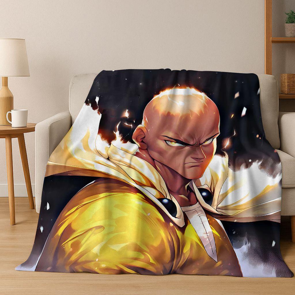 Anime One Punch Man Saitama Cartoon Cartoon Flannel Blanket,Cozy Soft Throw Blanket for Home Bedroom Bed Sofa Picnic Cover Kids