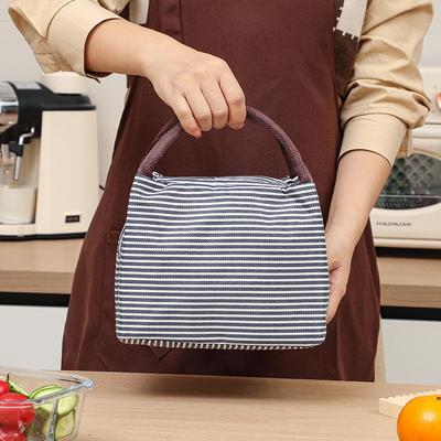 Insulated Fashion Stripe Trapezoid Lunch Handbag with Aluminum Foil